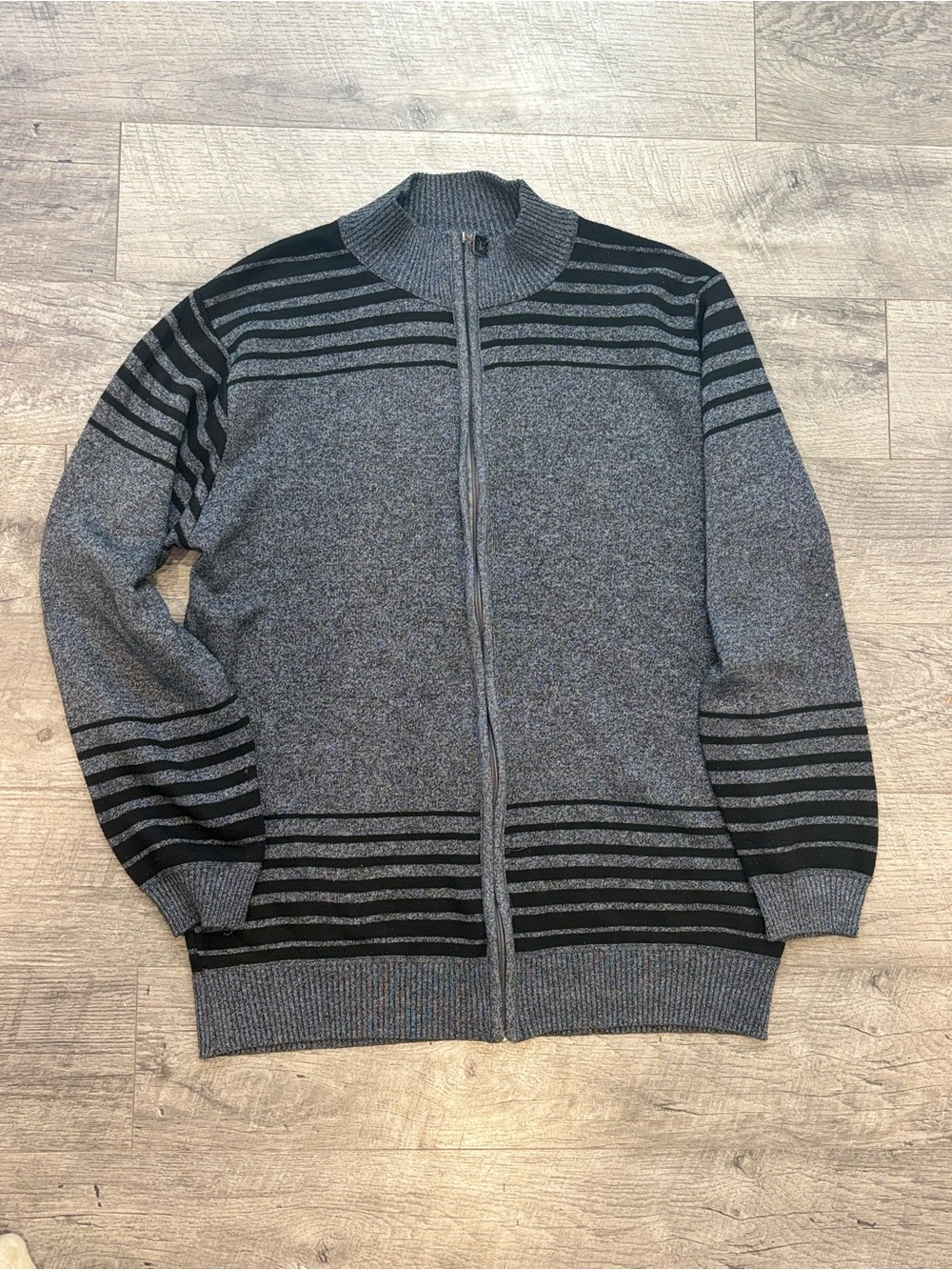Red Ape Men’s Gray/Black Striped Knit Mock Neck Full Zip Sweater cozy winter 3XL